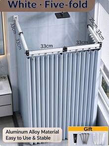 Foldable Shower Curtain Rod, Upgraded Thickened Aluminum Alloy Material, 360° Foldable, Rust-Proof And Moisture-Proof, Balcony Clothes Drying Rack, Space-Saving, Glue-Free Installation, Suitable For Balcony, Bathroom, Toilet, Clothing Store - Multicolor - View 14