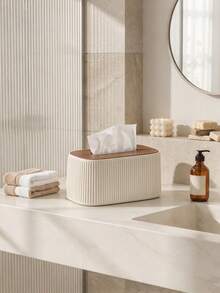 1pc Vertical Stripe Spring Tissue Box, Wooden Lid Tissue Box Cover, Napkin Holder, Suitable For Bedroom, Living Room, Bathroom, Vanity - View 6