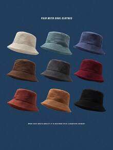 1pc Women's Fashionable Adjustable Solid Color Bucket Hat, Simple Casual Unisex, Suitable For Autumn/Winter Daily And Travel Occasions Winter Outfits - Multicolor - View 13