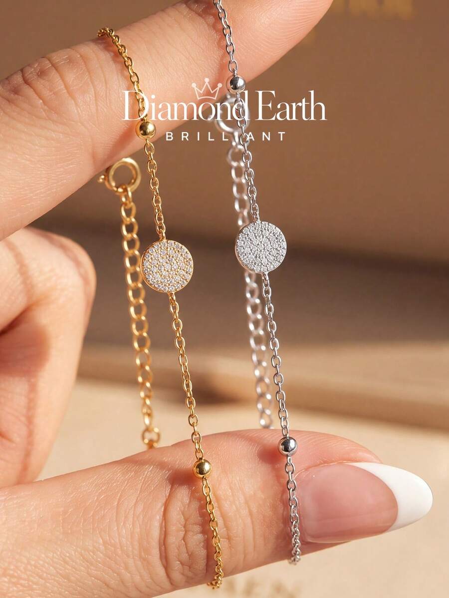 1pc Women's Shiny Zirconia Pear-Shaped Disc Bracelet, Daily Wear Party Birthday Anniversary Jewelry Gift - Style 1 - View 1