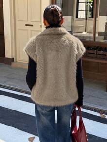 1pc Solid Color Faux Fur Fine Velvet Women's Faux Fur Coat Suitable For Daily Wear In Autumn/Winter - Light Grey - View 3