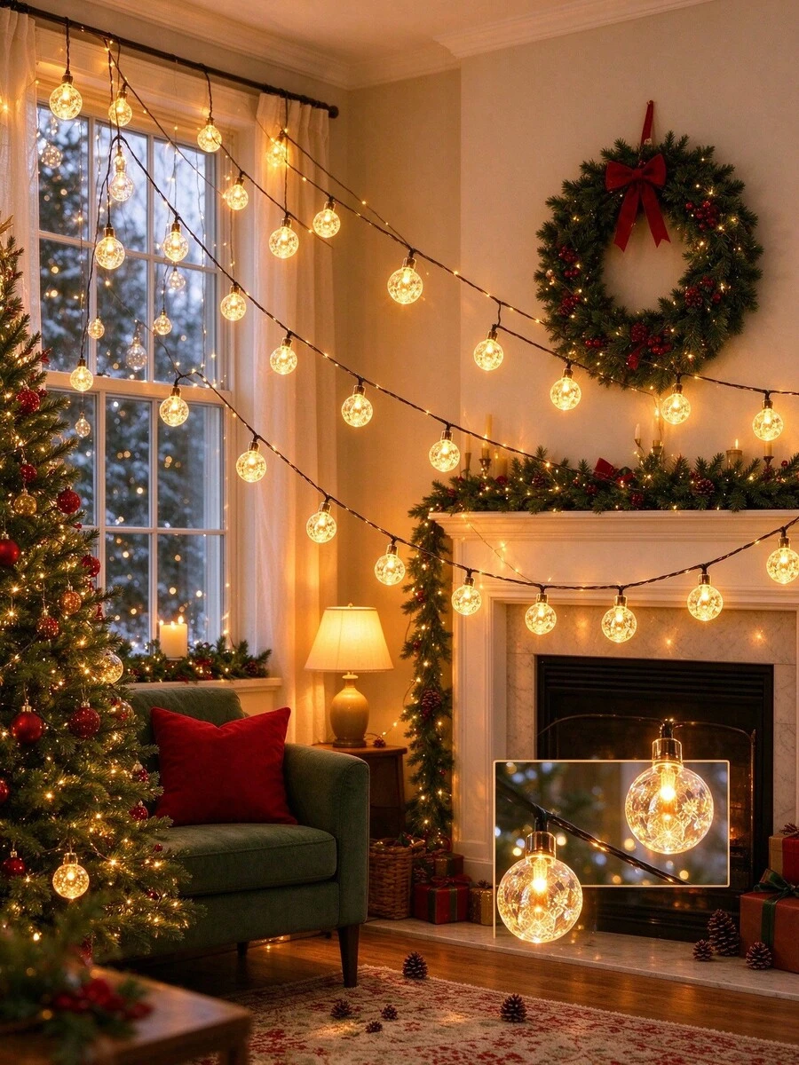 USB Powered Globe String Lights, Warm White, 8 Lighting Modes, 5M/10M Optional, For Living Room, Christmas Tree, Holiday Ambient Decoration - Bubble Ball String Lights - View 1