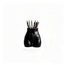 3D Printed Pen Holder, Desktop Art, Storage Decor, Vintage Denim Pattern, Female Torso Decorative Figurine - A - View 8