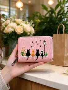 Cute Cat Print Zippered Card Holder, Multi Slot Organizer, Coin Purse, Anti Demagnetization Card Sleeve, Wallet. For Travel, Shopping, Daily Use, Exquisite Gift - Multicolor - View 6