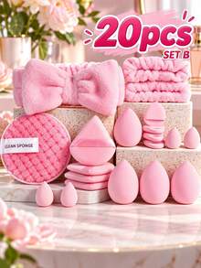 SET A 48pcs Pink Makeup Brush & Makeup Sponge Set, Includes Powder Puff, Face Wash Headband And Cleaning Bowl, Suitable For Daily Makeup, Travel, Beginners And Gifts - Multicolor - View 11