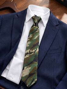 1 Pc Green Camouflage Pattern Men's Polyester Tie, Jacquard Tie Suitable For Cosplay, Neck Accessory For Party Events (Box Not Included) - Army Green - View 4