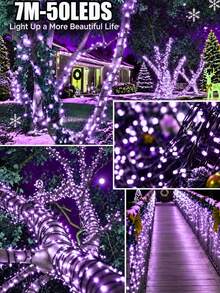 1pc Solar String Lights 20/50/100/200LED, 8 Flashing Light Modes, 22M/12M/7M/5M Outdoor Waterproof Fairy Lights, Solar Garland Wedding Christmas Garden Lights, Suitable For Camping, Party, Christmas, Stairs, Trees, Home Decoration - Black - View 26