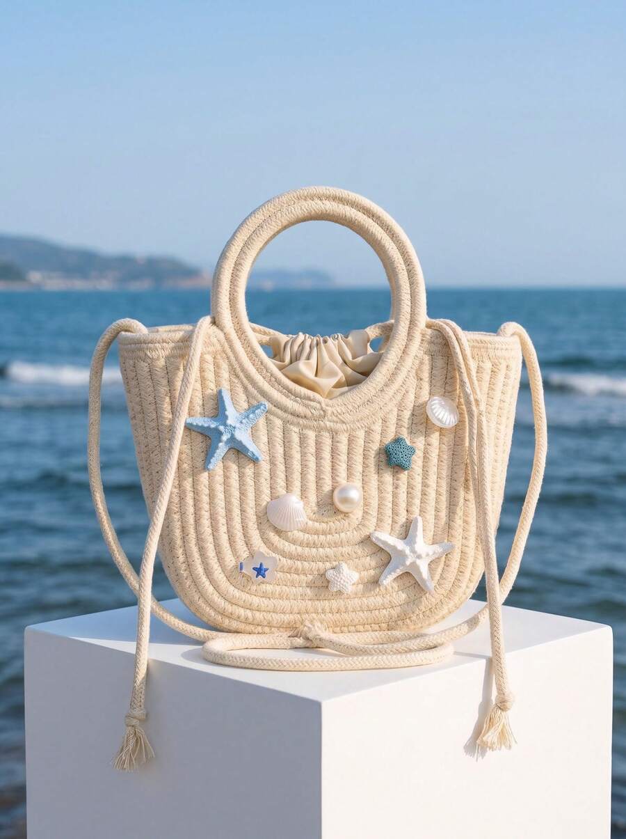 CAJUNI 2026 Spring New Luxury Woven Crossbody Bag, Beach Handbag, Daily, Casual, Travel, Vacation - Beige - View 1