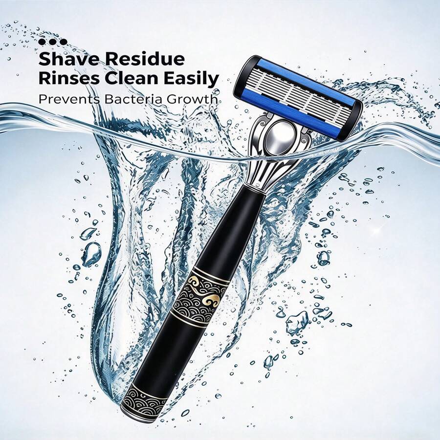 Men's Manual Razor,6-Layer Progressive Blades,Water-Activated Lubricating Strip,One-Touch Replaceable Cartridge,Easy Rinse Clean,Non-Slip Chinese Pattern Handle,Close Smooth Shaving,Ideal Valentine's Day & Christmas Gift - New Chinese Style - View 1