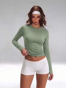 FWH Slouchy Outfit Simple Casual / Easygoing / Minimalist Slimming Elastic Fitted Round Neck Long Sleeve / Slimming Design / Clean Line Elastic Sports - Green - View 1