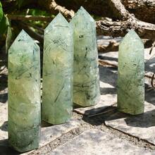 1pc Natural Prehnite Druzy Tower, Irregular Green Crystal Pillar With Black Matrix, Home Table Decor & Collectible - Mint Green - View 12