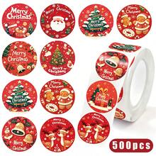 500pcs/Roll Merry Christmas Stickers Labels, 2.5cm/1inch Stickers, Envelope Seal Stickers, Gift Box Decoration, Self-Adhesive Stickers For Gift Bags Christmas Decoration - one-size - View 8