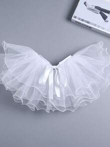 1pc White Wavy Tulle Ruffle Fake Collar With Satin Bow Tie, Detachable Sheer Mesh Faux Collar, Women Fairy Frill Decorative Collar For Dress Layering - A - View 12