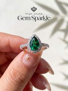 1pc Elegant Vintage Emerald Green Zirconia Ring, Exquisite Jewelry, Birthday Gift, Party Gift - Ring - View 1