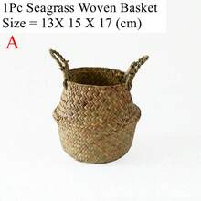 Natural Seagrass Handwoven Rattan Storage Basket, Foldable Planter, Laundry Basket, Home Garden Belly-Shaped Flower Pot, Home Decor - Maroon - View 14