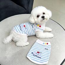 1PC Blue And White Striped Pet Tank Top Fashionable Keep Warm And Cute Dog/Cat T-Shirt Suitable For Festivals Parties, Birthdays, Weddings, Outdoor Walks, Teddy Poodle, Small And Medium Sized Pet Clothes - Blue and White - View 14