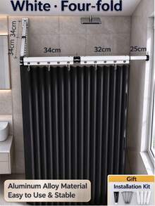 Foldable Shower Curtain Rod, Upgraded Thickened Aluminum Alloy Material, 360° Foldable, Rust-Proof And Moisture-Proof, Balcony Clothes Drying Rack, Space-Saving, Glue-Free Installation, Suitable For Balcony, Bathroom, Toilet, Clothing Store - Multicolor - View 18