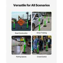 3 Pack Traffic Delineator Posts, 1140 Mm Traffic Safety Cones With Fillable Base And Reflective Strips, Heavy Duty Delineator Posts For Construction Site, Parking Lot, Crowd Control, Green - 3 Pack - View 6