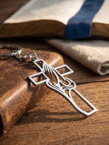 1pc Christian Cross Keychain, Silver Metal Hollow Praying Hands Pendant, Religious Faith Charm Key Ring, Car Key Accessory, Gift For Men And Women - A - View 2
