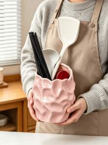 1件波浪紋螺紋餐具收納架與餐具收納盒，美感不規則筷子架、化妝刷架與筆筒，梳妝台桌面收納器，省空間多用途居家裝飾飾品，適用於檯面、梳妝台、床頭櫃，可愛極簡風房間裝飾禮物 - 彩色 - 查看 2