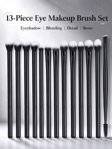 BAILIFOREVER 13 Pieces Eye Makeup Brush Set, Soft Non-Shedding Bristles, Eyeshadow, Blending, Detail, Brow Spoolie Brushes, Starter Eye Makeup Tool Kit - Black - View 1