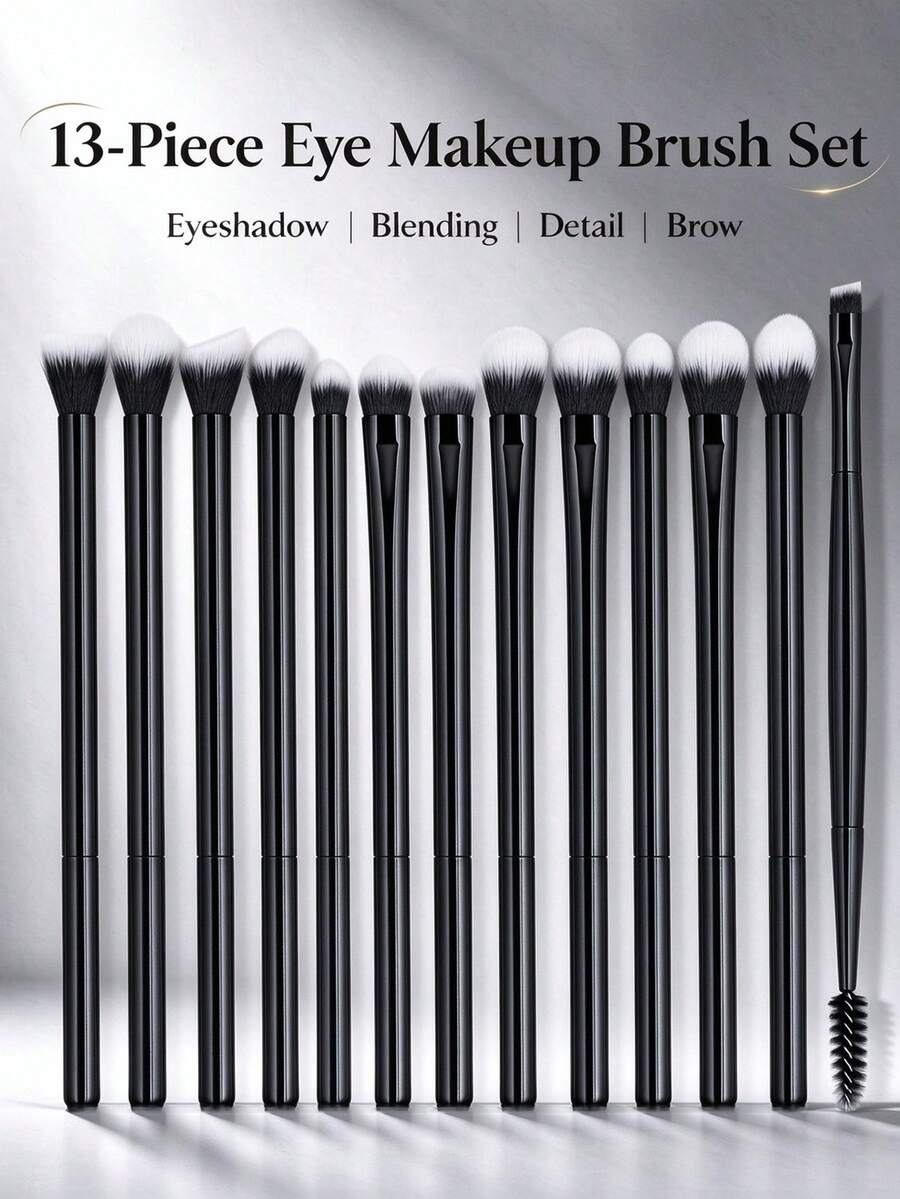 BAILIFOREVER 13 Pieces Eye Makeup Brush Set, Soft Non-Shedding Bristles, Eyeshadow, Blending, Detail, Brow Spoolie Brushes, Starter Eye Makeup Tool Kit - Black - View 1