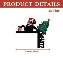 1Pc 2D Felt Christmas Door Frame Hanger, Black Cat Wearing Santa Hat, Decorated With Xmas Tree, Gift Box, Candy Cane & Stocking Pattern, Cute Door Corner Sign, Holiday Hanging Decor For Home Wall, Room, Christmas Party Decoration Supplies - Multicolor - View 2