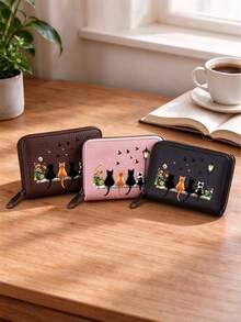 Cute Cat Print Zippered Card Holder, Multi Slot Organizer, Coin Purse, Anti Demagnetization Card Sleeve, Wallet. For Travel, Shopping, Daily Use, Exquisite Gift - Multicolor - View 7