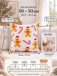 1pc Christmas Gingerbread Man Candy Cane Embroidered Pillowcase, Soft Plush Fabric, Christmas Holiday Home Decor Gift - White - View 10