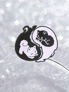 Yin Yang Black White Cat Matching Enamel Pins, Cute Pair Kitten Split Brooch, Unique Decorative Badge For Backpack Clothing - Multicolor - View 5