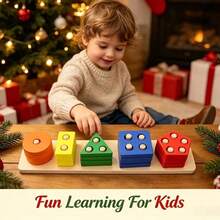 Early Education Educational Wooden 4-Pillar 5-Pillar Montessori Geometric Shape Recognition Matching Blocks, Focus And Visual Training, Wooden Learning Puzzle - Multicolor - View 3