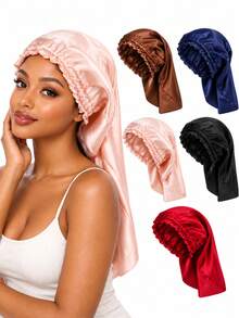 YPGVUO Women Anti Frizz Long Hair Bonnet, Ruffled Elastic Edge, Solid Long Tail Design, Satin Fabric, Soft Comfortable, Night Sleeping Hair Protection - Solid Color - View 11