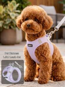 Anlitent Anti-Pull Reflective Dog Harness & Leash Set, Escape-Proof Cat Harness With 1.5m Leash, Adjustable Breathable Mesh Pet Vest, Night Reflective Strip, Suitable For Small And Medium Dogs & Cats Outdoor Walking - Purple - View 3