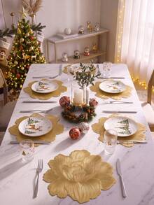 12pcs, Gold Flower PVC Placemats, Western Table Mats, Washable Odorless Tableware Pads, Non-Slip Table Decor Mats, Suitable For Restaurants, Cafes, Homestays, Fit For Festivals, Parties, Gatherings, Birthdays, Weddings, Dinners. - Multicolor - View 7