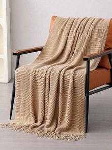 Solid Color Knitted Blanket, Nordic Style Rectangular Office Nap Sofa Blanket, Air Conditioning Blanket, Knitted Blanket, Throw Blanket - Khaki - View 1
