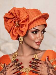 1pc Traditional African-Style Headwrap For Women, Featuring Applique Embellishments-Suitable For Daily Wear, Commuting, And Outdoor Activities. - Multi-color - View 19