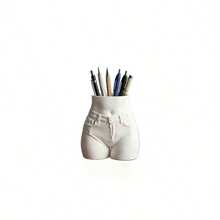 3D Printed Pen Holder, Desktop Art, Storage Decor, Vintage Denim Pattern, Female Torso Decorative Figurine - A - View 7