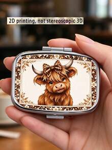 Jewelry Box, Cute Highland Cow Pattern, Mini Medicine Storage Case, For Travel & Daily Pocket Carry, Practical Accessory For Women And Seniors, Gift For Family Friends, Christmas Holiday Present - Multicolor - View 5