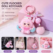 5/3/1pc Cute Flocked Dessert Cartoon Doll Keychain Soft Velvet Bag Charm Bow Pom Pendant Backpack Purse Car Key Decor Lovely Gift For Women Girls - Multicolor - View 7