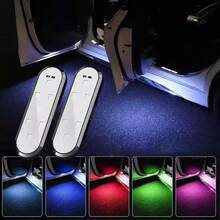 2 luces LED RGB para puertas de coche, luces de advertencia inalámbricas para puertas, proyector USB de bienvenida para el umbral de la puerta del coche, luz ambiental magnética para la decoración exterior del coche. - A - Ver 9