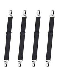 8pcs Adjustable Elastic Bed Sheet Fasteners With Metal Clips, Non-Slip Bed Sheet Corner Grippers, Multi-Purpose Fixing Straps For Bed Sheets, Sofa Cushions And Tablecloths, Bed Sheet Fixing Clips/Buckles, Fitted Sheet Fasteners - Black - View 5