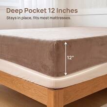 3-Piece Velvet Fitted Sheet Set, Warm And Soft, Solid Color Flannel Fabric, Suitable For King, Queen, Full And Twin Size Beds. Luxurious Ultra-Soft Comfortable Fitted Sheet, 11.8 Inch Deep Pocket Design, Suitable For Autumn, Winter And Spring. Includes Pillowcases, Dust-Proof And Anti-Slip, Machine Washable, Ideal Gift Choice For Bedding. Suitable For Twin, Full, King And Queen Size Beds. Mattress Cover Is Machine Washable. - Brown - View 7