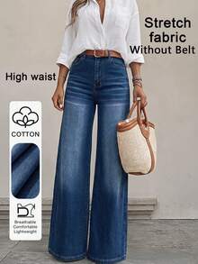 Women's Casual Straight Leg Washed Blue Jeans, Comfortable And Versatile For Daily Wear Spring Fall - Dark Wash - View 1