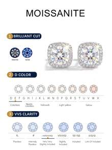 1pc Moissanite Stud Earrings Minimalist Style 0.5CT Mini Square Earrings, Suitable For Women's Daily Wear And Gifting - Silver - View 9
