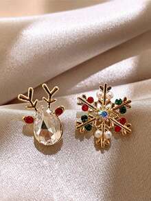 1 Pair Shiny Snowflake & Reindeer Christmas New Style Stud Earrings Set, Suitable As Christmas Holiday Gift - 1 Pair - Multicolor - View 1