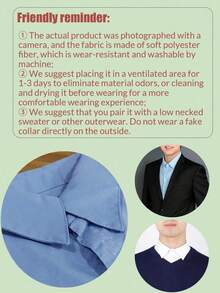 Solid Color Button Style Unisex White, Gray, Blue Multi-Color Multi-Function Professional Pointed Collar Square Collar Fake Collar, Suitable For Matching Sweaters, Suits, Formal Wear, Layered Fake Collar, With Adjustable Buckle, Weight Range: Within 180 Lbs - Multicolor - View 7