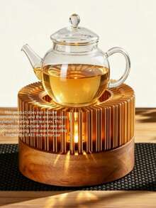 1pc Tea Warmer For Teapot, Wooden Base Candle Tea Heater, Retro Teapot Warmer Stove, Keep Tea Hot Holder, Home Kitchen Coffee Milk Heating Stand, Table Decor Gift For Tea Lovers. - Gold - View 3