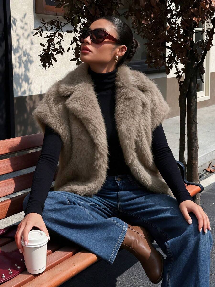 1pc Solid Color Faux Fur Fine Velvet Women's Faux Fur Coat Suitable For Daily Wear In Autumn/Winter - Light Grey - View 1