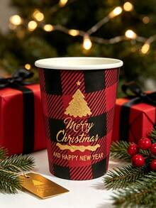 10/25/50pcs Paper Cups, Christmas Paper Cups, Holiday Paper Cups, Snowflake Pattern Christmas Paper Cups, Christmas Party Paper Cups, Party Paper Cups - Multicolor - View 6