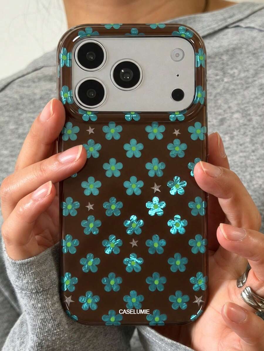 Minimalist Cute Colorful Floral Glitter Sequin Laser Glossy Soft Phone Case, Compatible With IPhone 18 Pro Max 18 Pro 17 Pro Max 17 Pro 17 16 Pro Max 16 Pro 16 15 Pro Max 15 Pro 15 14 Pro Max 14 Pro 14 13 Pro Max 13 Pro 13 12 11, Cute Shiny Flower Shockproof Protective Back Cover - Blue Floral - View 1